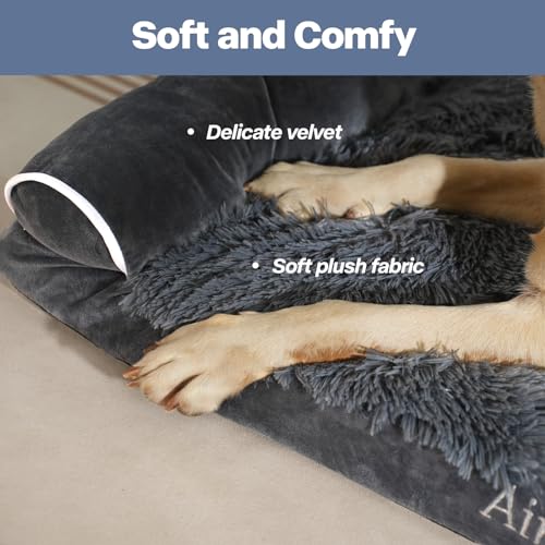 Ainpota Dog Bed for Large Dogs Orthopedic Dog Beds XL 42inch Plush L-Shaped Dog Couch with Removable Washable Cover, Eggs Crate Foam Pet Bed with Waterproof Lining, Dog Sofa for Big Dog Up to 95lb