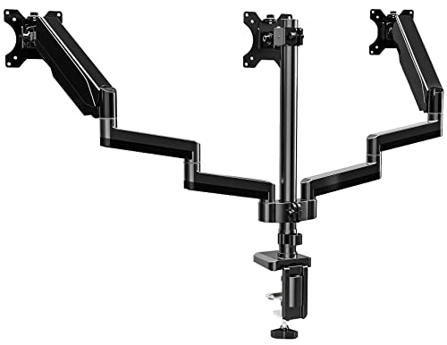 UPGRAVITY Triple Monitor Mount, 3 Monitor Desk Mount for Three Flat/Curved Computer Screens up to 27 inch, Fully Adjustable Gas Spring Triple Monitor Arms Hold up to 17.6lbs, VESA 75x75/100x100mm