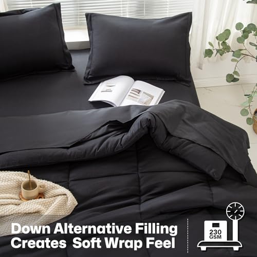 Lavisun Full Comforter Sets,Black Bedding Set 7 Pieces,All Season Soft Microfiber Complete Bedding Sets with 1 Comforter, 1 Flat Sheet, 1 Fitted Sheet, 2 Pillowcases and 2 Pillow Shams