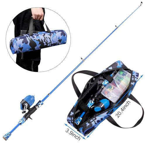 Gamashino Kids Fishing Pole Set - 2Pack Rod and Reel Combo Kit with Tackle Box Fishing Line for Children Beginner (Blue+Pink,4.92)