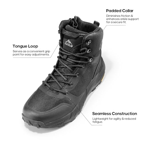 NORTIV 8 Men's Mid Military Tactical Boot Comfortable Lightweight Boots for Work All Day Side Zipper Motorcycle Combat Boots Black Size 10 M US SNMT241M