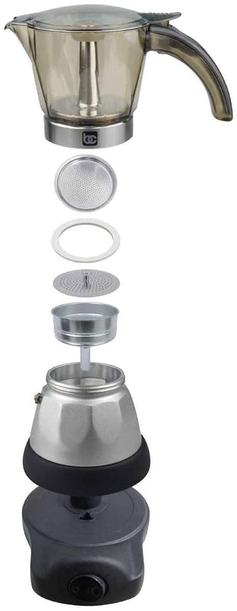 Bene Casa - Black Espresso Coffee Maker with Transparent Carafe - Brews 3 Cups in 5 Minutes - Includes Cool-touch Handle and Automatic Shut Off Feature