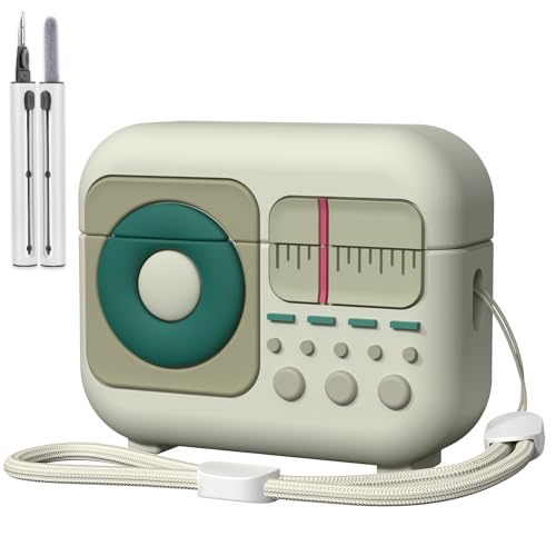 KOREDA Compatible with AirPods Pro 2nd Generation Case Cover with Cleaner Kit, Cute Funny Radio Design Soft Silicone Shock-Absorbing Protective Cover with Lanyard