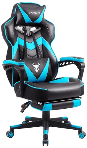 Zeanus Gaming Chairs for Adults,Recliner Computer Chair with Footrest,Massage Gaming Chair,High Back Gaming Desk Chair,Ergonomic Gaming Computer Chair,Office Gamer Chair Recliner,Racing Gaming Chair,Black