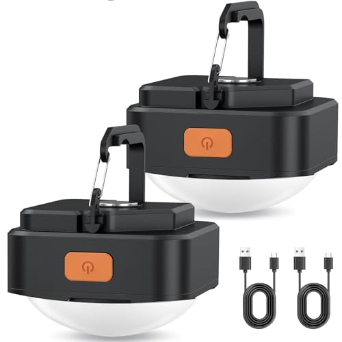 FLY2SKY 2 Pcs Black LED Camping Lights Tent Light Portable Rechargeable Survival Gear Camping Accessories Camping Equipment for Camping Hiking Backpacking Fishing Hurricane Emergency Outage