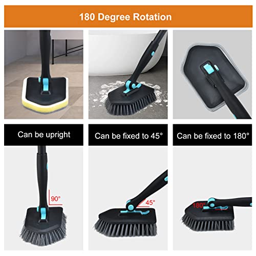 Shower Cleaning Brush with Long Handle, 3 in 1 Tub and Tile Scrubber Brush with 50.4'' Extendable Long Handle Detachable Stiff Bristles Scrub Brush for Cleaning Bathtub Shower Bathroom (Black)