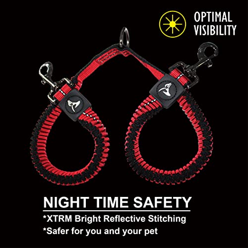 Kruz Double Dog Coupler - KZVX2-15S - Tangle Free Dog Walking and Training Dual Extension Coupler - Comfortable, Shock Absorbing - Reflective Bungee Coupler for Two Dogs - Blue - 5/8" x 14"