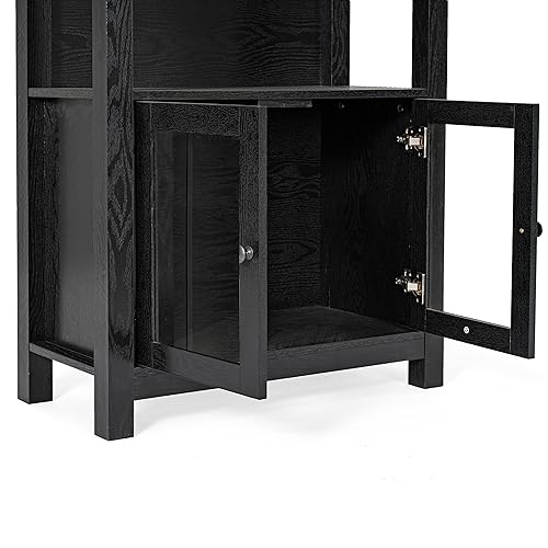 Flash Furniture Stella Modern Farmhouse Wooden Bookcase and Storage Cabinet with Tempered Glass Doors and 3 Upper Shelves, Set of 1, Black