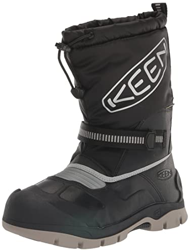 KEEN Snow Troll Insulated Waterproof Pull On Winter Boots, Black/Silver, 5 US Unisex Big Kid