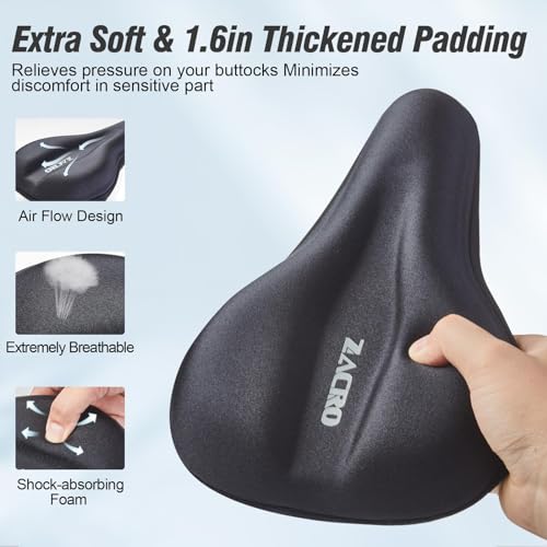 Zacro Bike Seat Cushion - Gel Padded Bike Seat Cover for Men & Women Comfort, Adjustable Velco Secure Bicycle Cushion, Upgraded Installation Fit with Peloton, Indoor & Outdoor Bicycle Saddle(11"x7")