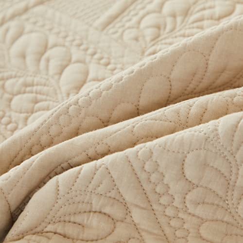 Brandream Queen Size Quilt Sets Cotton Beige Quilt Set Farmhouse Bedding Matelasse Quilted Bedspreads Coverlet Set Queen Full Size