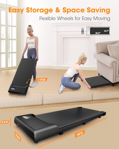 THAILE Walking Pad, Under Desk Treadmill 300+ lbs Capacity, 3 in 1 Portable Treadmill for Home, Office with LED Display, 2.5 HP Mini Treadmill for Small Spaces Black