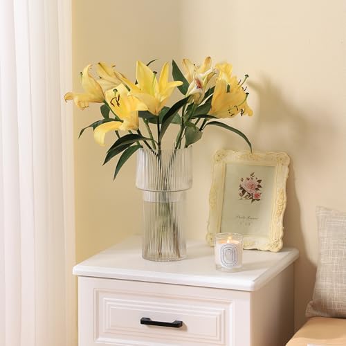 YANWE1 Large Glass Vase, 12 Inches Tall Vase for Flowers, Flower Vases for Bouquet, Modern Ribbed Glass Vases for Living Room, Dining Table, Office, Entryway, Mantle, Shelf, Wedding Gifts