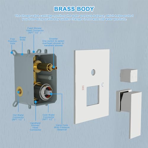 Lordear Rain Shower System 8 Inch Shower Head,Wall Mounted Shower Faucet Set Brushed Nickel Finish Stainless Steel Shower Head and Handheld, Brass Main Body Shower Valve Included