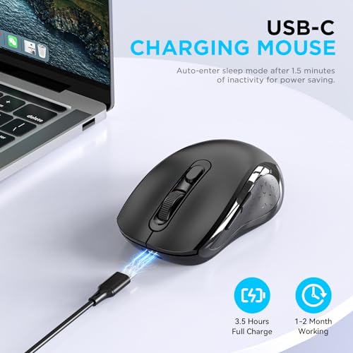 ZVYUE Wireless Bluetooth Mouse for Mac MacBook Air Pro Computer iPad Pad PC Laptop Silent Mouse with Dual Mode Switch Mouse Bluetooth 5.2/3.0 and 2.4GHz USB Type-C Receiver (Black)