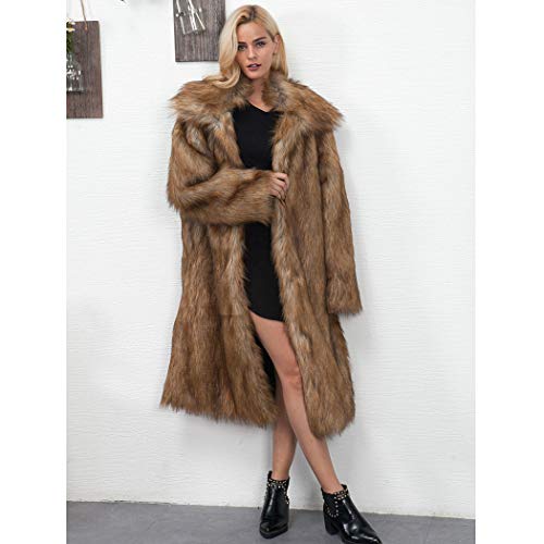 RomanticDesign Women's Long Lapel Faux fur Jacket Shaggy Coat Warm Outerwear Cardigan Brown US 2