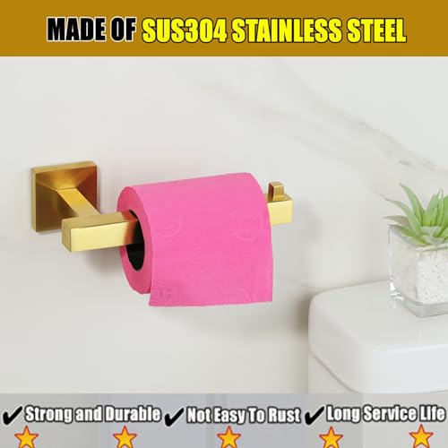 Alise Toilet Paper Holder,Bathroom Tissue Holder Wall Mount Toilet Paper Roll Holder Storage Dispenser,Square SUS304 Stainless Steel Paper Rack,Gold Finish GYT4005-G