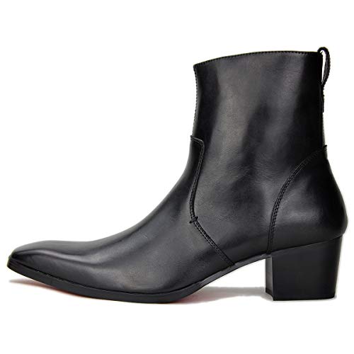 OSSTONE Dress Boot for Men Leather Chukka Designer Boots Calfskin Casual Heel Shoes Zipper-up OS-JY002-Brown-Calfskin-US 12