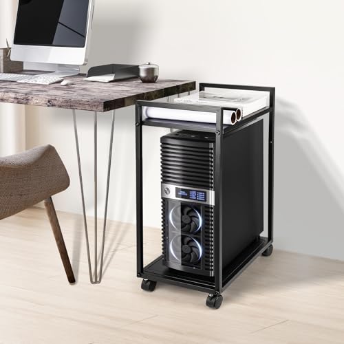 Liitrton Computer Tower Stand, 2-Tier PC Stand with Lockable Wheels CPU Holder Under Desk for Office Home (M)