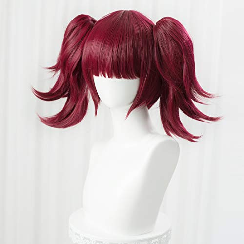 LABEAUTÉ Short Curly Red Pigtails Wig with Bangs for Women Girls Cosplay Wig for Halloween + Free Cap