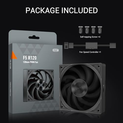 PCCOOLER 120mm Case Fan, F5 R120 PWM 4-Pin FDB PC Fan 2200RPM Daisy Chain Case Fan, 86CFM Cooling Fans 3.2mmH2O 30dB(A) 3 Mode Computer Case Fan for CPU Liquid Cooler, Air Cooler, Black - Single Pack