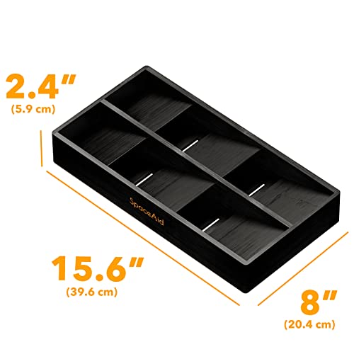 SpaceAid Bamboo Silverware Drawer Organizer with Labels, Kitchen Utensil Tray Holder Organizer for Flatware, Cutlery, Spoon and Knives Drawer Storage Organization (Black, 6 Slots)