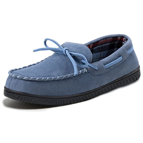 ULTRAIDEAS Men's Luke Microsuede Moccasin Slippers with Tie Indoor Outdoor, Camel, 8