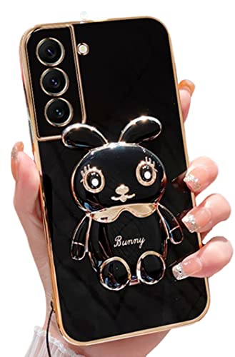for Samsung A54 5G Case 3D Cute Cartoon Hidden Rabbit Kickstand Design for Women Girls,Luxury Plating Glitter Soft Silicone Girly Phone Case with Camera Protection Cover for Galaxy A54 5G Black