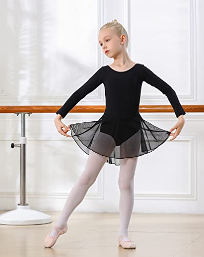 DIPUG Girls Long Sleeve Ballet Leotards Toddler Dance Leotard with Skirt Criss-Cross Back Black Halloween 2t 3t 4t XS