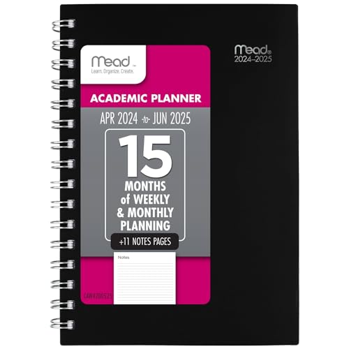 Mead Planner 2024-2025 Academic, Weekly & Monthly, 5-1/2" x 8-1/2", Small, Basic, Black (CAW42005)