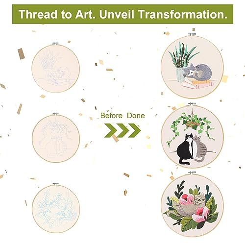 Santune 3 Pack Bee Embroidery Kit for Beginners Adult Cross Stitch Kits for Beginners Hand Embroidery with Animal Patterns and Instructions DIY Kits for Adult with Hoops, Threads and Needles