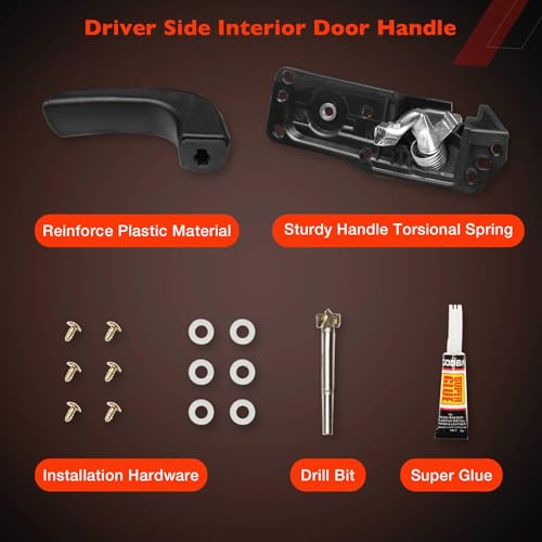ATRACYPART Interior Door Handle Kit Front Left Drivers Side | for 2007-2014 Chevy Silverado, Tahoe, Suburban, Avalanche, GMC Sierra, Yukon, Yukon XL, Cadillac Escalade | Replaces# 20833606, 80374