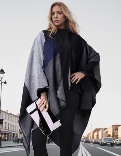 PAMEILA Women's Travel Plaid Shawl Wraps Open Front Poncho Cape Warm Oversized Sweaters Casual Cardigan Shawls for Fall Winter,Series 04-Houndstooth