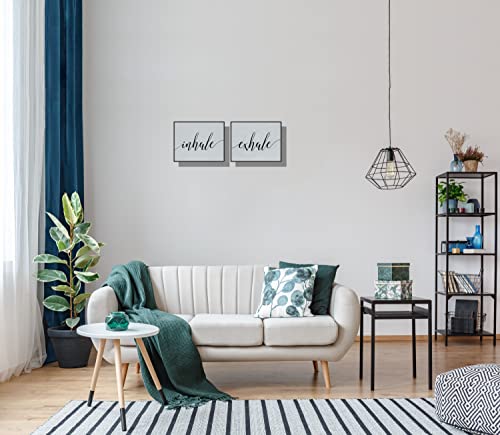 ART ORIGINAL Inhale Exhale Wall Art 3D Print Simulation Hand Painted Texture on Canvas Painting Meditation Zen Black & White Front Load Frame 9x12 Extra 1/4" Slim 0.71" Height Wood