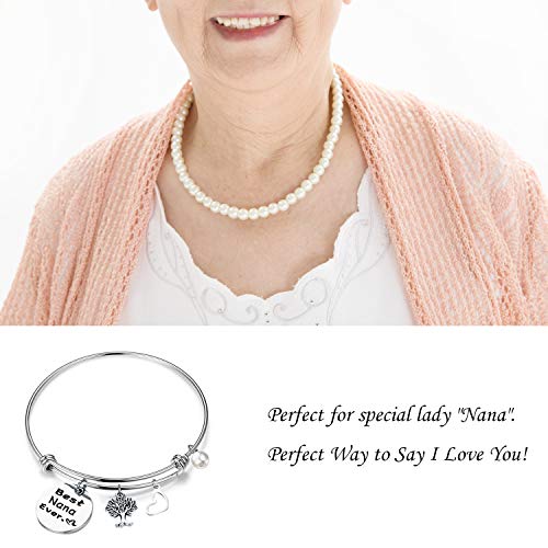 RQIER Birthday Gift for Nana Best Nana Ever Bracelet Expandable Wire Bangle for Grandma (Bangle Bracelet)