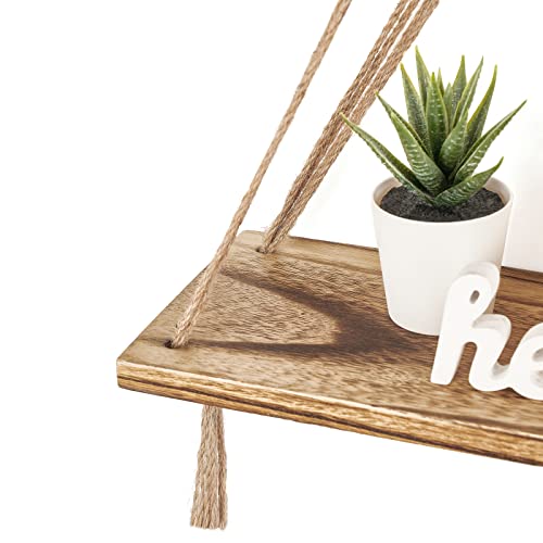 Mkono Macrame Hanging Shelves Boho Wall Decor Set of 2 Rustic Wood Floating Storage Shelf for Bedroom Bathroom Living Room Nursery Dorm Room, Display Shelving for Hanging Plants Photos