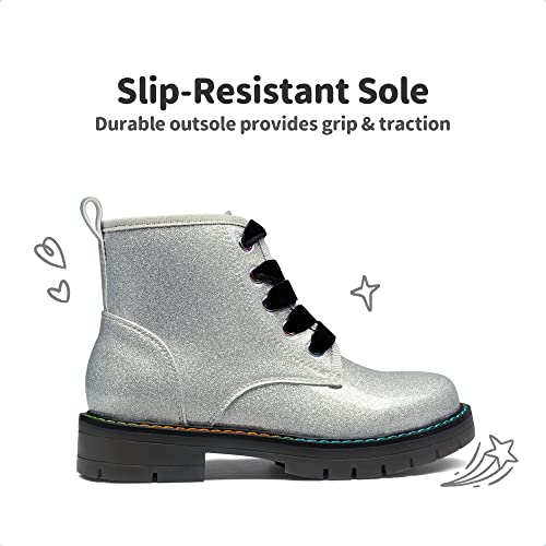 DREAM PAIRS Girls Boys Glitter Ankle Boots Side Zipper Combat Shoes with Lace Up(Toddler/Little Kid/Big Kid),Size 6 Big Kid,Rainbow/Pink,SDBO2220K