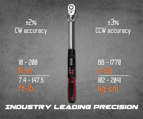 Tapha Tools 3/8 inch Digital Torque Wrench 5-99.5 ft-lbs (6.8-135 N-m) Torque Range ±2% Accuracy, LED and Buzzer Notification, Preset Memory, ISO 6789 Tested and Calibrated
