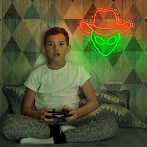 HAJAE Alien Cowboy Neon Sign, Dimmable Led Neon Signs for Wall Decor Bedroom Man Cave Game Room Home Bar Party Decor, Led Alien Neon Light for Birthday Christmas Gift (Alien Cowboy)