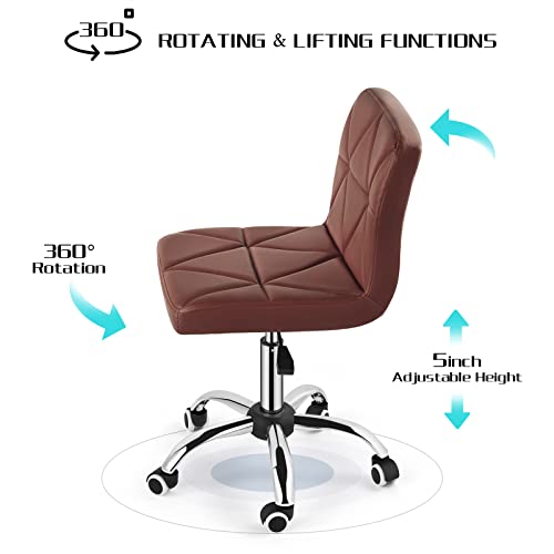 COSVALVE Armless Desk Chair, Mid Back 360 Swivel Office Chair, Height Adjustable Executive Conference Task Chair with Rolling Wheels and Diamond Pattern for Home Bedroom Computer Barber, Brown