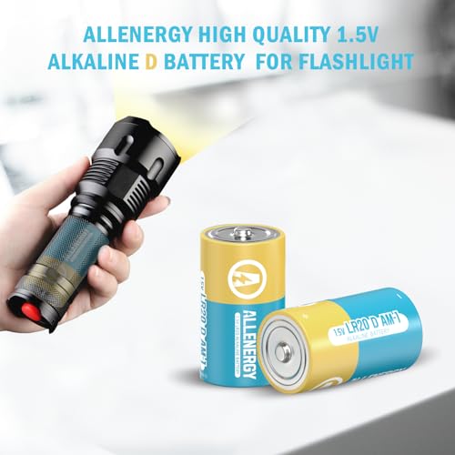 ALLENERGY D Batteries 4 Pack LR20 1.5V Alkaline Battery Long-Lasting, 10-Year Shelf Life