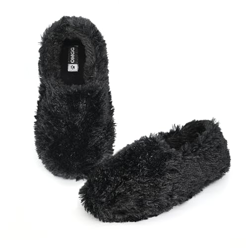 Onmygogo Fuzzy Winter Indoor Slippers for Women (5-6 B(M) US, Black)