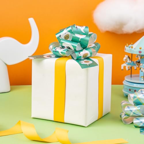 RUSPEPA Baby Pull Bow for Gift Wrapping - Elephant and Lion Jungle Design for Birthday, Baby Shower, Holiday, Party - 5", Total of 24 Bows