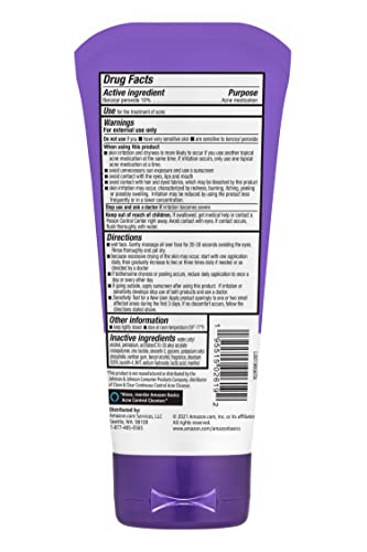 Amazon Basics Daily Acne Control Cleanser, Maximum Strength 10% Benzoyl Peroxide Acne Medication, 5 Ounce