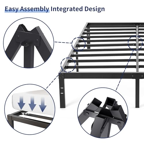NOAH MEGATRON Queen Bed Frame No Box Spring Needed Heavy Duty Platform Mattress Foundation 14 Inch Under Storage Noise Free Easy Assembly Bed Frame Queen