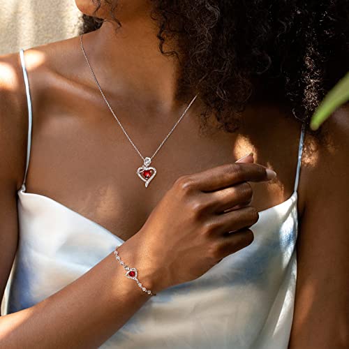 AGVANA October Birthstone Jewelry Pink Tourmaline Necklace for Women Sterling Silver Rose Flower Heart Pendant Necklace Fine Jewelry Anniversary Birthday Gifts for Women Mom Wife