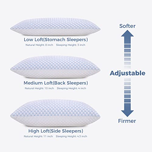 OSBED Shredded Memory Foam Pillows Standard Size Set of 2, Cooling Pillows for Sleeping 2 Pack, Adjustable Loft Bed Pillows, Firm or Soft Pillows for Side, Back, Stomach, Hot Sleepers (20"x 26")