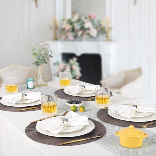 BAOFIN Placemats Set of 6, Round Placemats for Dining Table, Washable Woven Non-Slip Placemats, 15 inch, Brown