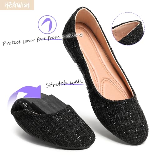 HEAWISH Women’s Round Toe Flats Shoes Ballet Flats Dressy Comfortable Flats for Women(Black, US6)