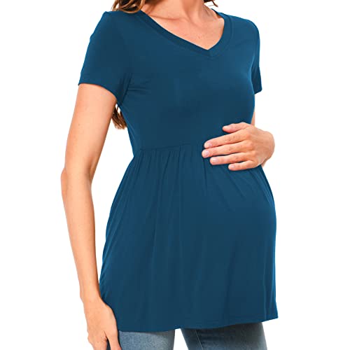Bearsland Maternity Tops Short Sleeve Scoop Neck Maternity Shirt Pregnancy Clothes,Black&Iron Grey&Moka Brown,S